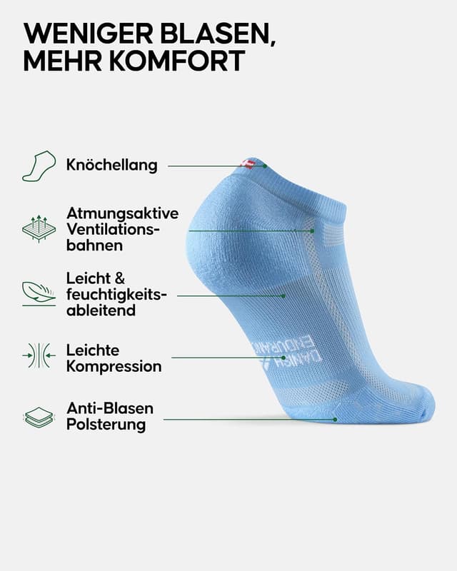 Detalle 2 de DANISH ENDURANCE kurze Laufsocken für Damen & Herren – atmungsaktive Sommer-Sportsocken mit leichter Kompression (3 & 5 Paar)