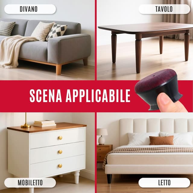 Detalle 2 de OCONDA Onda 24 gommini in silicone e feltro per sedie rotonde, nero (38–50 mm)