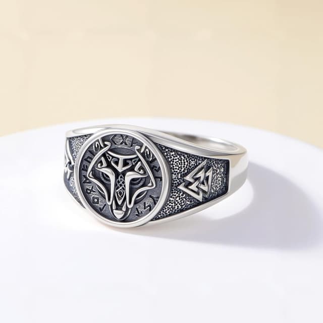 Detalle 2 de PARYFO 925 Sterling Silber Wikinger Wolf Ring für Männer – oxidiert, Vintage-Design im Oldtimer-Stil (Größe #10)