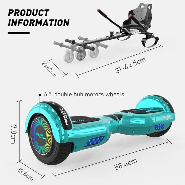 Detalle de MEGA MOTION Hoverboard enfant 6,5 pouces avec Hoverkart et haut-parleur Bluetooth