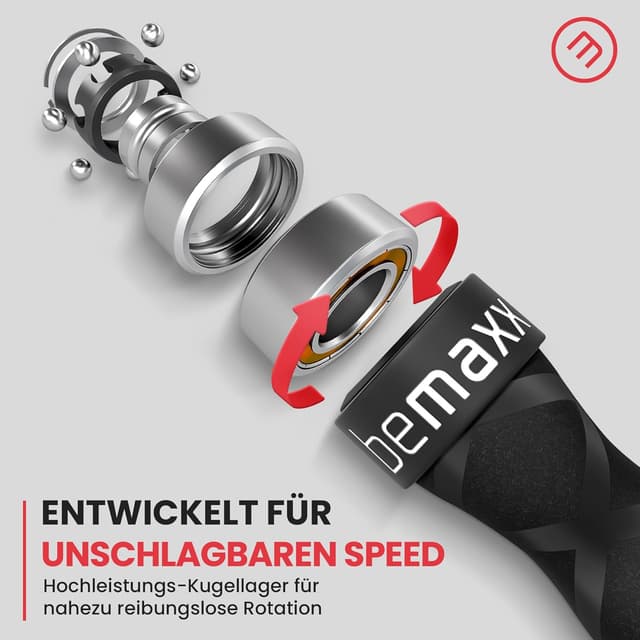 Detalle 2 de Springseil Speed Rope mit Trainings-E-Book & Ersatzkabel – 2 verstellbare Stahlseile, Profi-Kugellager