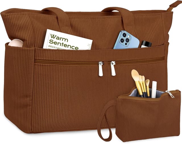 Detalle de LUROON women’s laptop tote bag with zip, large capacity corduroy work & school handbag