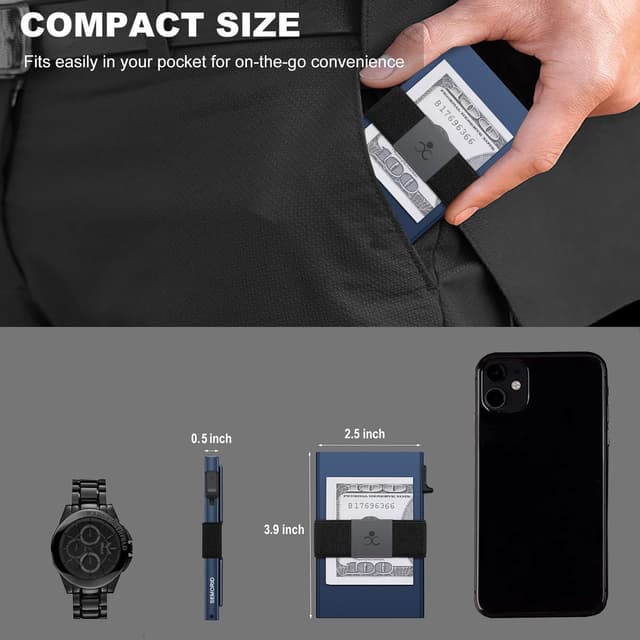 Detalle 2 de SEMORID Mens Wallet Slim Pop-Up Credit Card Holder with RFID Blocking and Cash Band