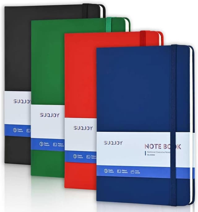 Detalle de SUQJOY A5 Lined Hardback Notebook Set (Pack of 4) with Elastic Strap, 140 x 210 mm