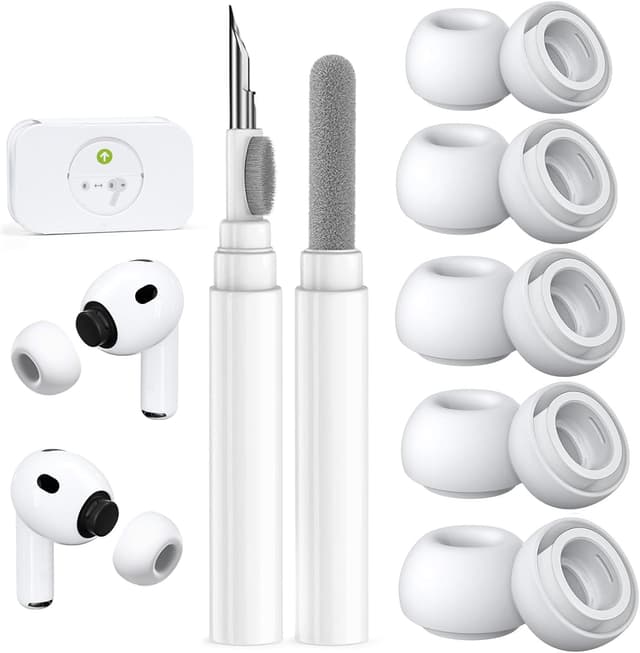 Detalle de 5 Pairs Replacement Ear Tips for AirPods Pro 3 (2025) with Dust Guard Screen + Cleaning Pen (XXS/XS/S/M/L) - White