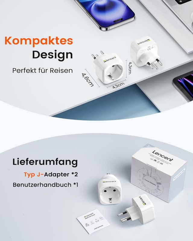 Thumbnail 5 de LENCENT Reiseadapter Typ-J EU-DE