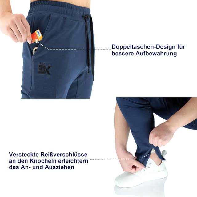 Detalle 2 de BROKIG Gym Jogginghose Herren Lang mit Doppeltasche – Baumwolle Trainingshose Slim Fit
