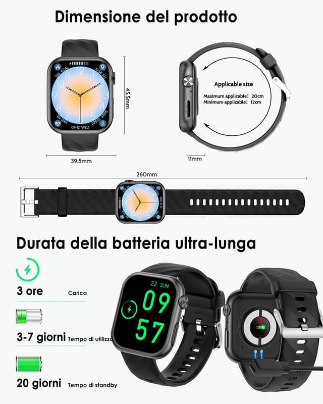 Detalle 2 de Lgnitek 2026 Smartwatch con ECG, monitoraggio glicemia e pressione dal polso, display AMOLED 1,97