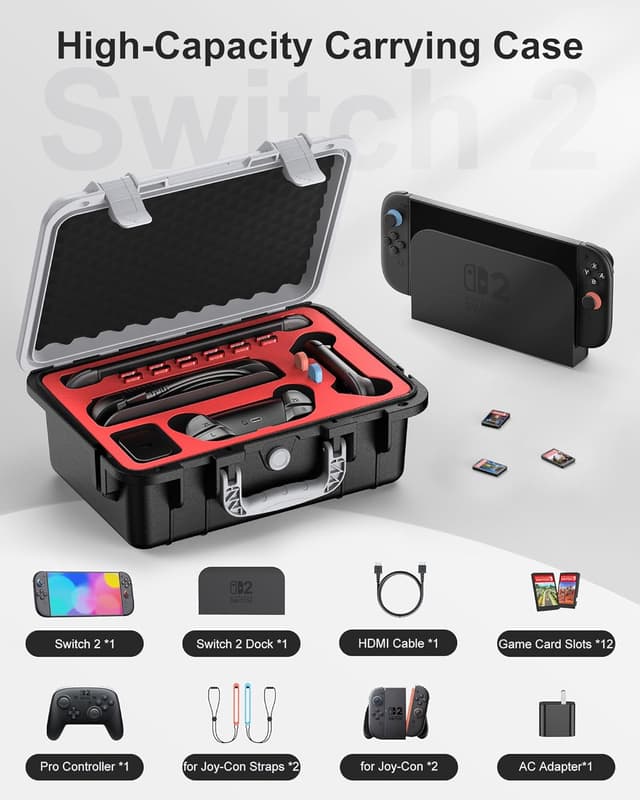 Detalle 2 de STARTRC GAMES Hard Carrying Case for Nintendo Switch 2 (2025) – Waterproof Travel Case with EVA Lining (Black & White)