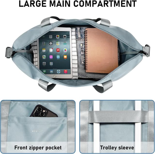 Detalle de ECOHUB Bagaglio a Mano Easyjet 45x36x20 (30L) – borsa pieghevole da viaggio con tasca impermeabile rimovibile, grigio