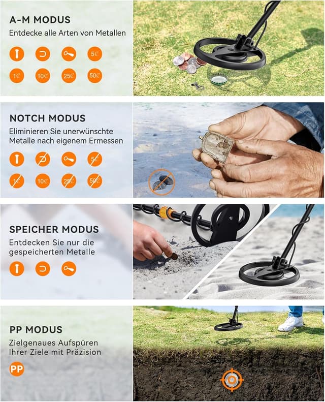 Detalle 2 de SUNPOW Metalldetektor Profi Set – 4 Modi