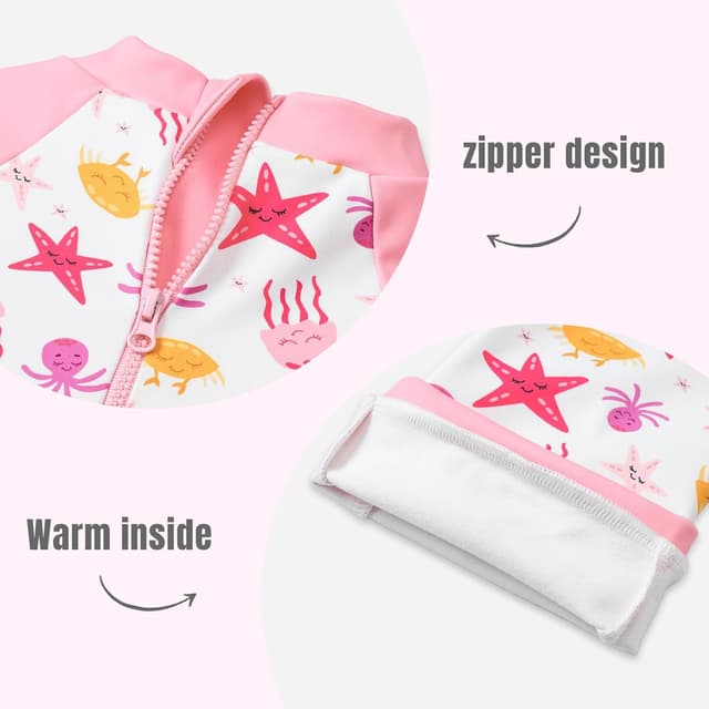 Detalle de Ewbob Baby Swimming Warm Suit long-sleeve rash guard swimsuit with back zip for girls