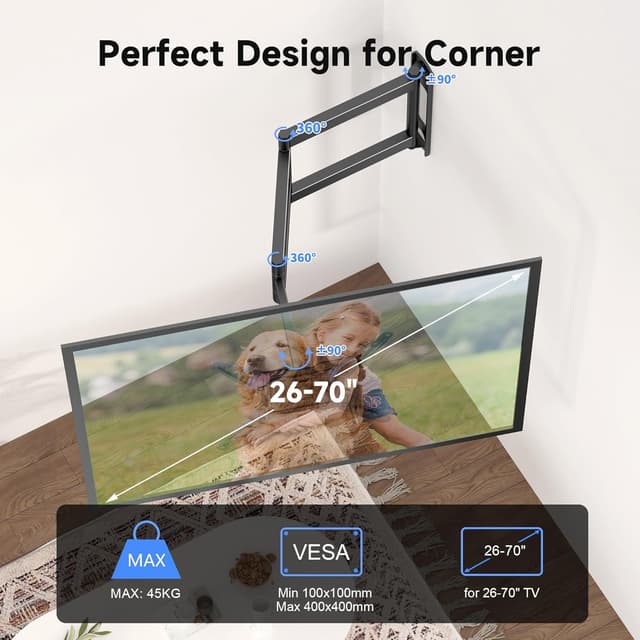 Detalle de XINLEI MAP3L TV Wall Bracket (Tilt Swivel) for 26–70 inch screens, up to 45kg, max VESA 400×400