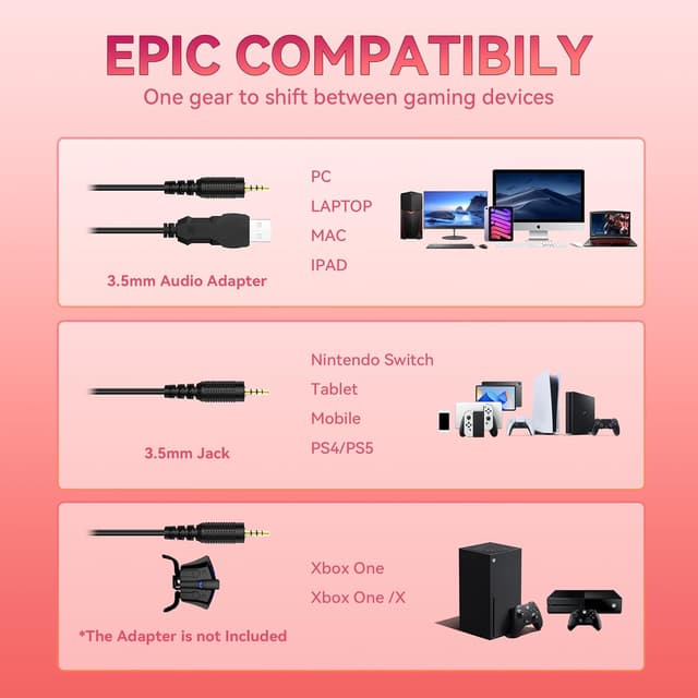 Detalle de Wantek Wantak Katzenohr-Kopfhörer mit Mikrofon (kabelgebunden) – Gaming-Headset für PC, PS5 & Xbox, Noise Cancelling, 20–20.000 Hz (Red)