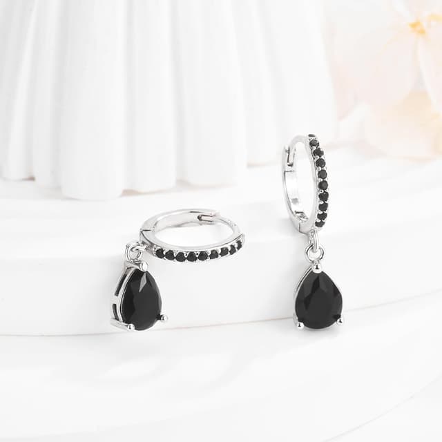 Detalle de MASOP Ohrringe aus Silber 925 mit Hänger – Creolen mit Zirkonia in Tropfenform (nickelfrei)