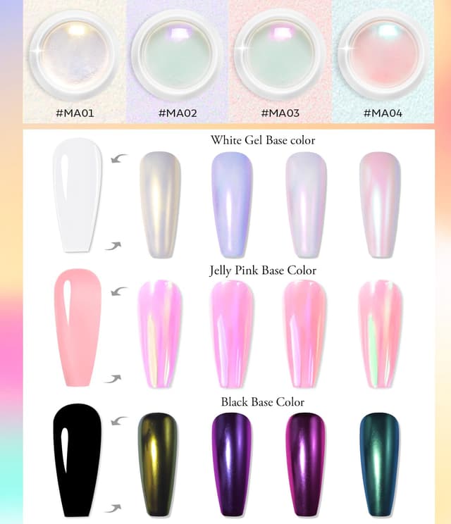 Detalle de BISHENGYF Weißes Chrome Nail Powder (Aurora Pearl/Glazed Donut/Holo Spiegel) – 4er-Set für Gel- & DIY-Nägel
