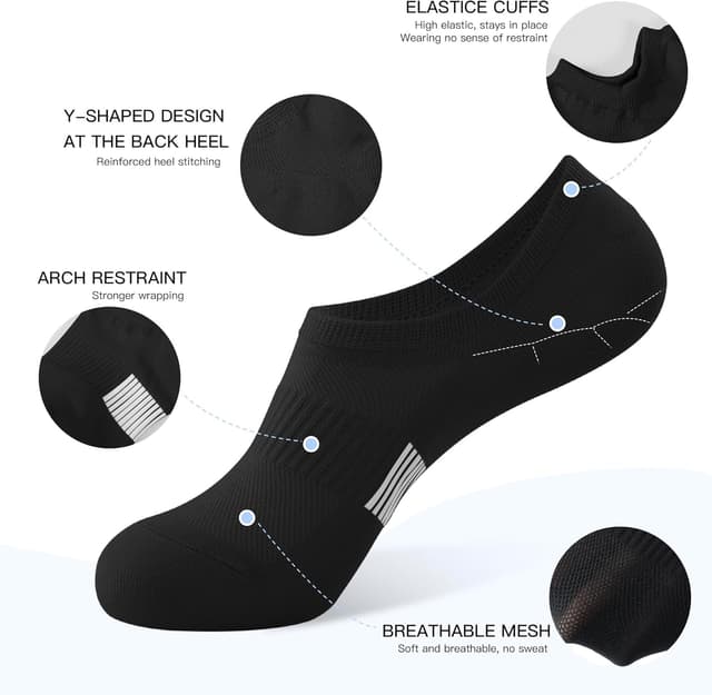 Detalle de BUDERMMY Trainer Socks for Women – No-show ankle socks (5 pairs), non-slip cotton sports & casual