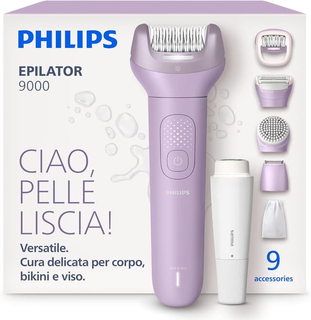 Detalle de Philips Epilatore Serie 9000 BRE729/00 Wet & Dry senza fili: epilazione corpo, viso e zona bikini con ProGuide