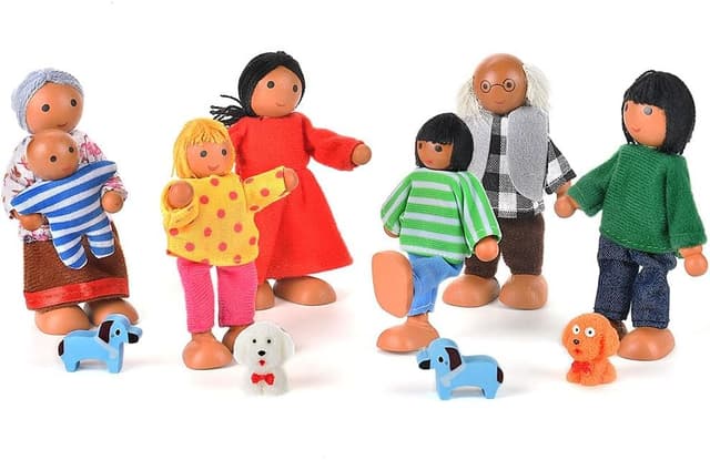 Detalle de Aolso Casa delle Bambole in Legno – Set da gioco con 7 persone e 4 cani