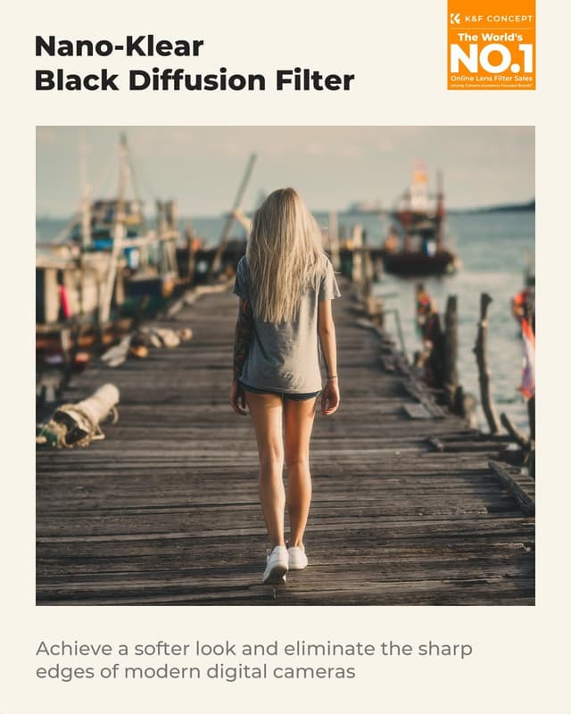 Detalle 2 de K&F CONCEPT Filter 62 mm Black Promist 1/8 „Nano-Klear“ – Promist-Effekt für Video und Portrait