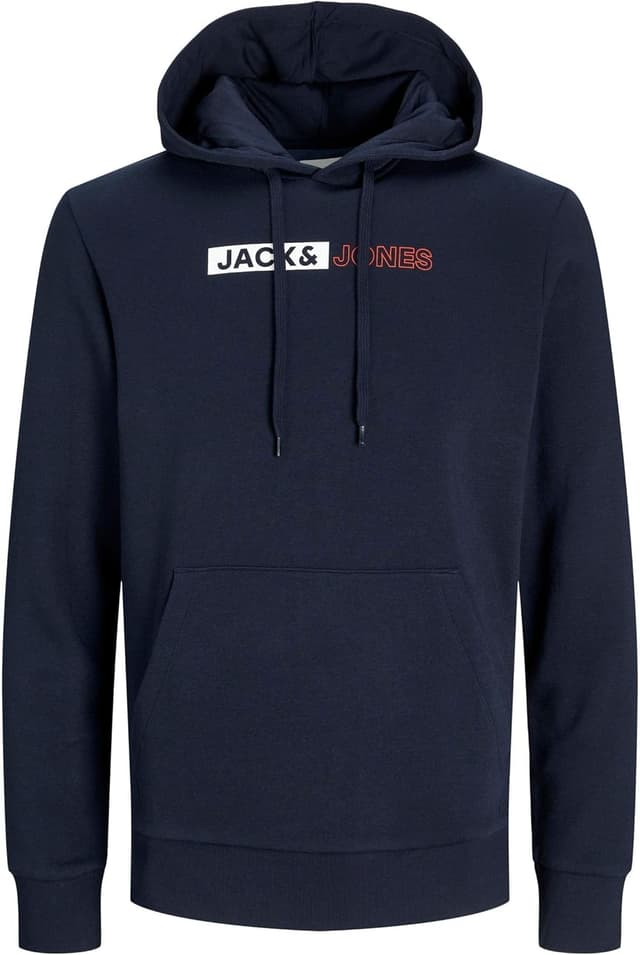 Detalle de JACK & JONES Jjecorp sweat à capuche homme en coton/polyester (navy blazer) avec logo