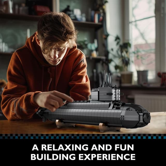 Detalle de JMBricklayer Atom-U-Boot-Bausätze 61505 – Militär-U-Boot-Spielzeug mit Lichtern, WW2-Modelbau