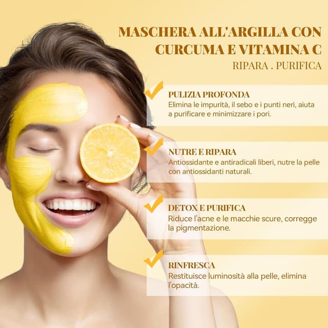 Detalle de ANAiRUi Maschera all’argilla con Vitamina C e Curcuma per acne e macchie scure, 120 g