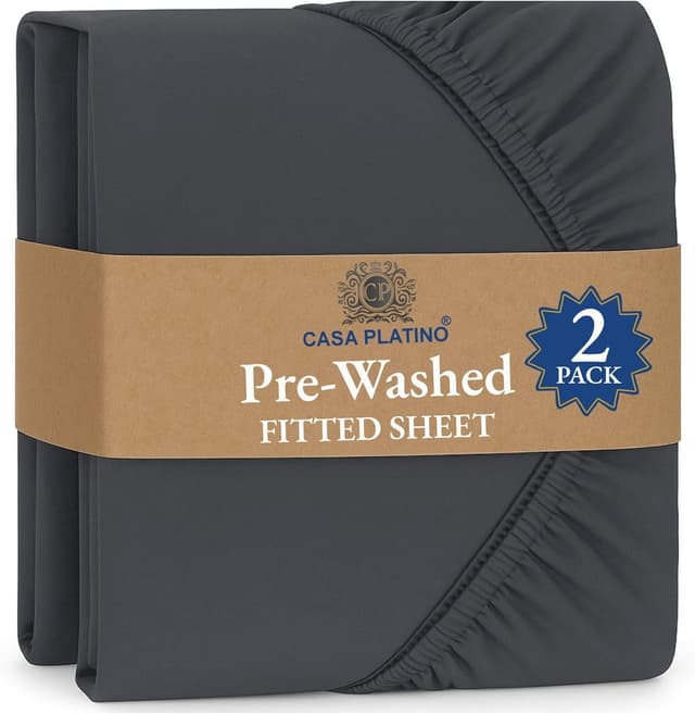 Detalle de King Fitted Sheet 2-Pack (Charcoal) – Deep Pocket 14 inch – Pre-Washed Microfibre