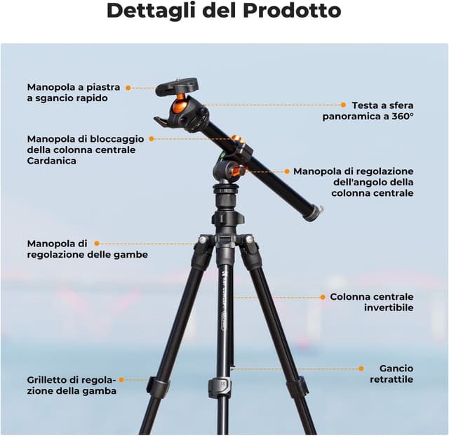 Thumbnail 6 de K&F Concept Treppiede da viaggio 195 cm per fotocamera e smartphone