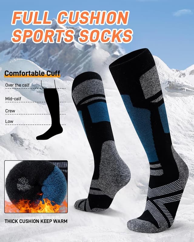 Detalle de Niorasen Merino Wool Ski Socks (Unisex) – 2 Pairs Thermal Knee-High for Winter Sports
