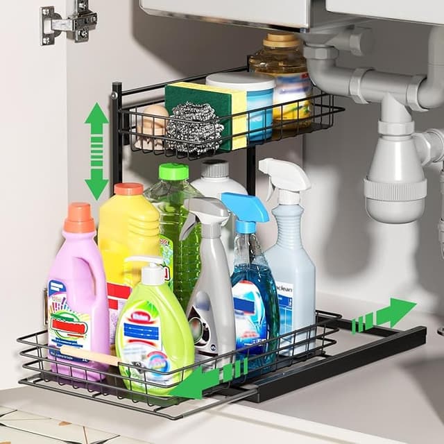 Detalle de SUMAITech Organizador Bajo Fregadero Metal, 2 Niveles Ajustables