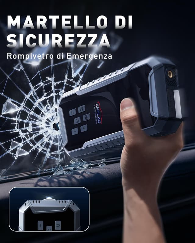 Detalle de ANFLAG Booster Avviamento Auto 8000A con Compressore 160 PSI, 26800 mAh e USB-C (600 lm)