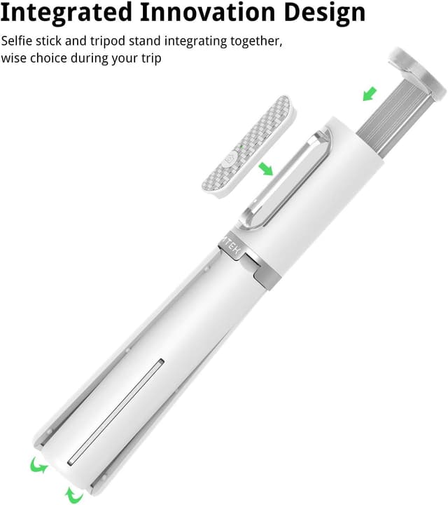 Detalle 2 de ATUMTEK Selfie Stick Tripod 3-in-1 with Detachable Bluetooth Remote (Extendable Aluminium, White)