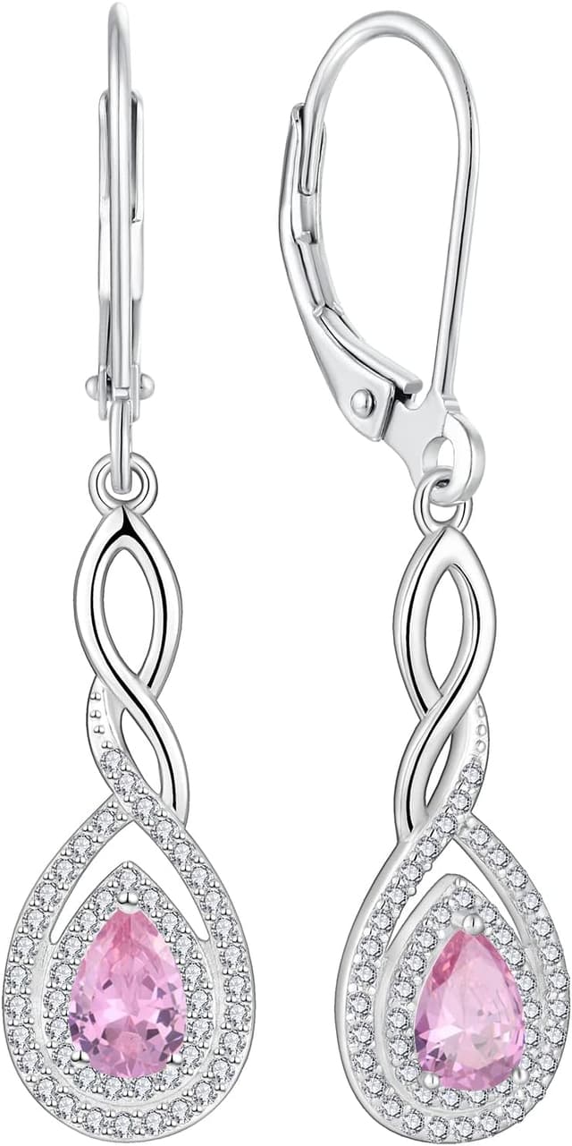 Detalle de FJ Damen Ohrringe Geburtsstein 925 Sterling Silber Tropfen mit Infinity-Motiv