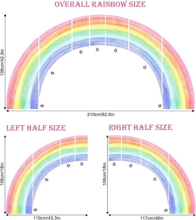Detalle de Large Rainbow Wall Stickers (83" x 43") Watercolor Half Rainbow Vinyl Peel and Stick Mural