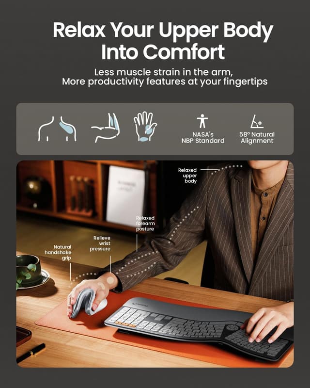 Detalle de ProtoArc EM11 NL ergonomische vertikale Maus – kabellos, mit Bluetooth/USB und für bis zu 3 Geräte