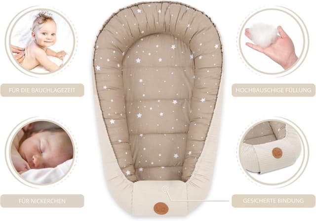 Detalle 2 de Nido Bebé Ninho Beige con Estrellas 🌟 para Cuna y Viaje