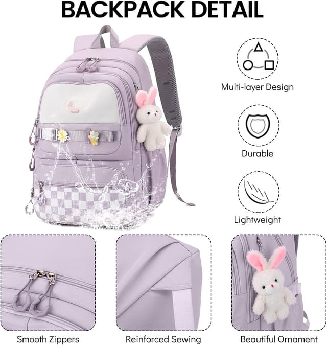 Detalle de Amythe sac à dos fille étanche en nylon 33×20×46 cm – violet