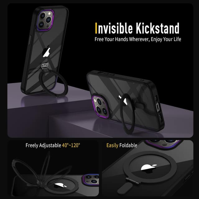 Detalle de Coque XTCASE pour iPhone 15 Pro compatible MagSafe avec support magnétique et dos transparent noir