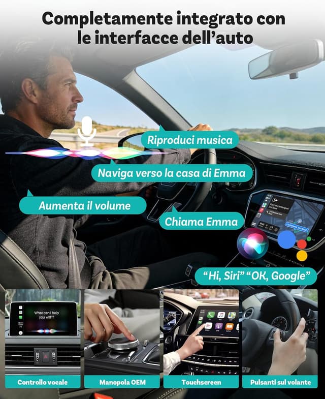 Detalle de Ottocast Mini Pico CarPlay/Android Auto wireless 2026: adattatore USB Plug & Play con dual-channel