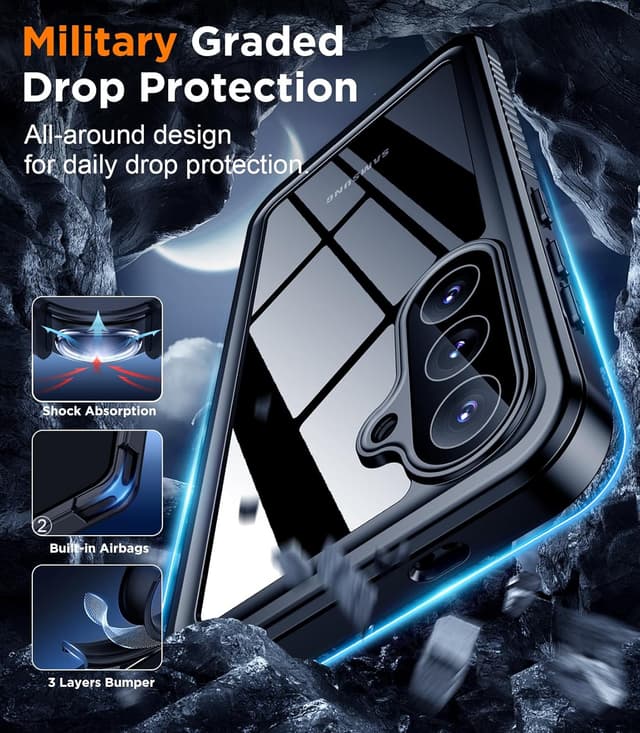 Detalle de Temdan Waterproof Case for Samsung Galaxy S26 (6.3") — IP68, Built-in Screen & Lens Protection, Military Shockproof Design (Black, 2026)