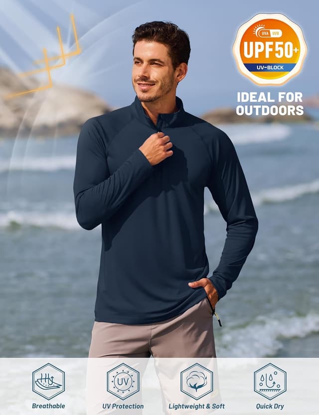 Detalle de TACVASEN Herren UV-Schutz Langarm Rashguard mit 1/4-Reißverschluss (UPF 50+)