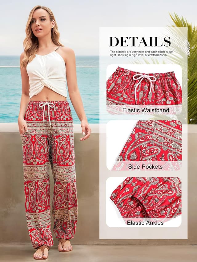 Detalle de QIANXIZHAN Women’s Harem Pants (Boho Palazzo Joggers) with Pockets