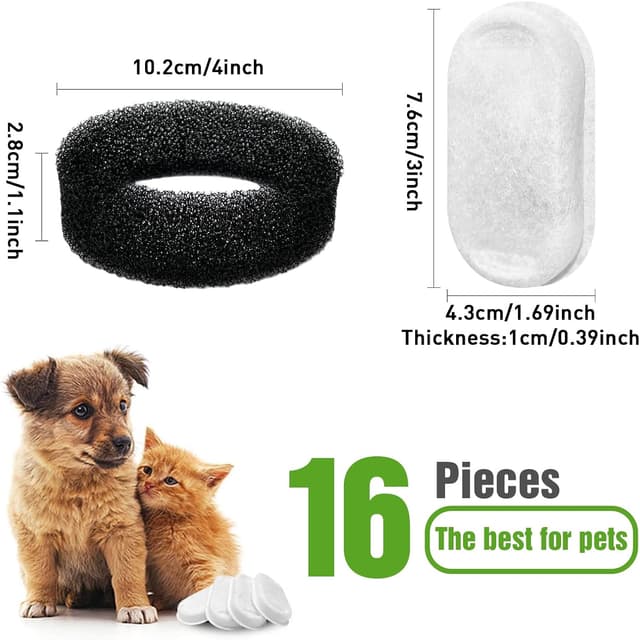 Detalle 2 de anyuan boy 32er Trinkbrunnen-Filter Set für Katzenbrunnen (108 oz/3,2 L & 67 oz/2 L) – 16 Kohle- und 16 Schaumfilter