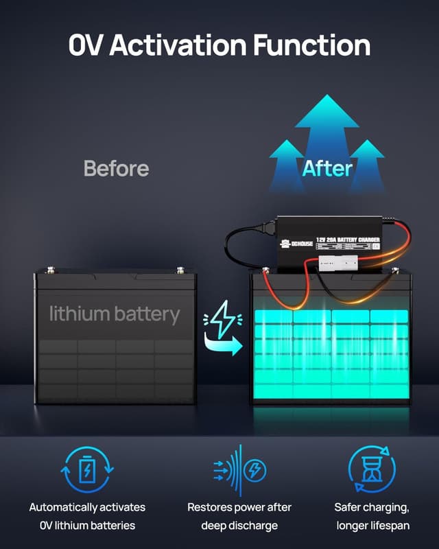Detalle de DCHOUSE 12V 20A LiFePO4 Lithium Battery Charger (14.6V) with Quick Connector