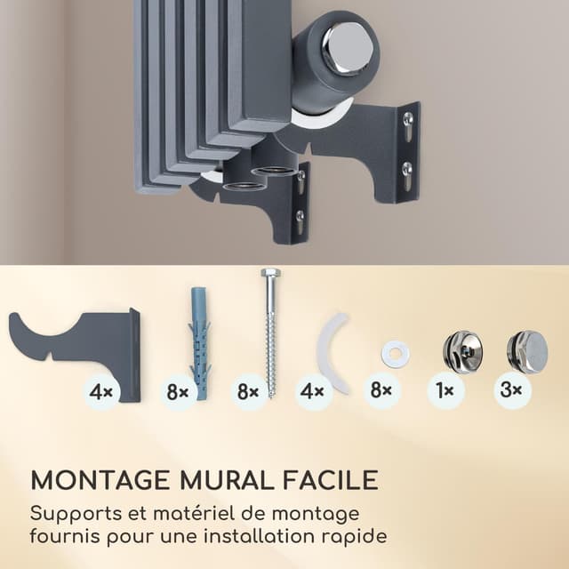 Detalle de Besoa Delgado radiateur 120x25 gris slim 2-en-1, 6 nervures verticales, montage mural (508 W/max)