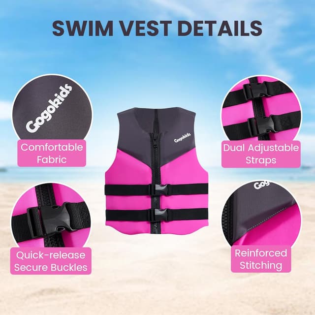 Detalle 2 de Gogokids Youth Swim Vest (50–90 lbs & 75–125 lbs) — Soft 3D Neoprene Swim Jacket for Kids & Teens