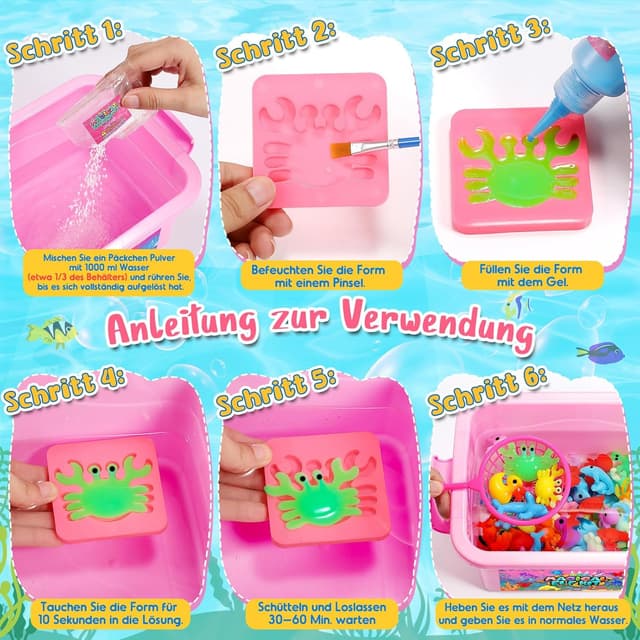 Detalle de Magic Aqua Gelz Set Bastelset für Kinder ab 5 Jahren – Wasser-Elf-Kit mit Formen, Farbgele und magischem Pulver