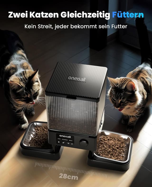 Detalle 2 de Oneisall 5L Futterautomat Katze 2 Näpfe 5G/2.4G WiFi