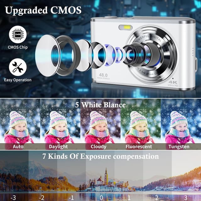 Detalle 2 de ToAuite 4K UHD 48MP Dual-Lens Digital Camera (16X Zoom) for Vlogging, Travel & Beginners